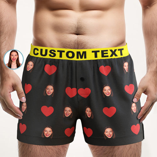 Custom Face Red Heart Design Boxershorts Mit Personalisiertem Text Auf Dem Bund. Personalisierte Unterwäsche Für Ihn