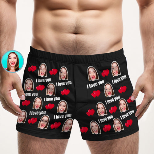 Personalisiertes Foto-unterwäsche-geschenk Für Ihn. Mehrfarbige „i Love You“-boxershorts Mit Individuellem Gesicht