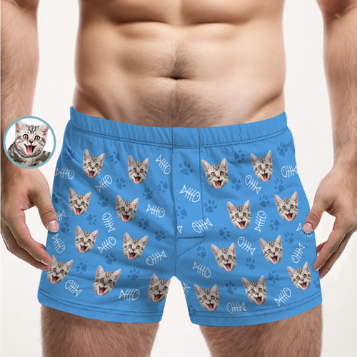 Benutzerdefinierte Mehrfarbige Boxershorts Mit Katzengesicht, Personalisiertes Lässiges Unterwäsche-geschenk Für Ihn - MyFaceBoxerDE