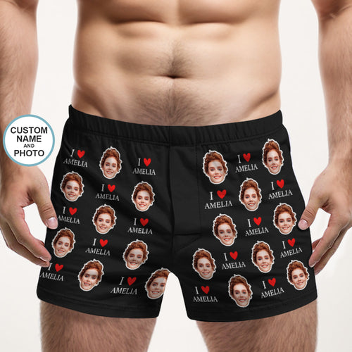 Mehrfarbige Boxershorts Mit Individuellem Gesicht „i Love You“, Personalisiertes Foto-unterwäschegeschenk Für Ihn