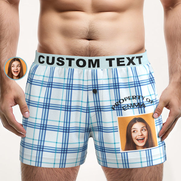 Boxershorts Mit Individuellem Foto, Gestreift, Kariert, Gemustert, Personalisierter Bund, Lässige Unterwäsche Für Ihn - MyFaceBoxerDE