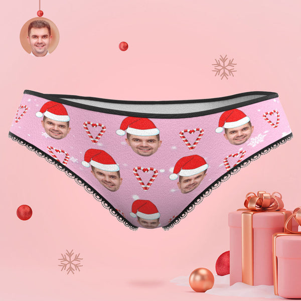 Der Schlüpfer Der Kundenspezifischen Gesichts-rosa-weihnachtssüßigkeits-frauen Personalisiertes Rosa Weihnachtsgeschenk - MyFaceBoxerDE