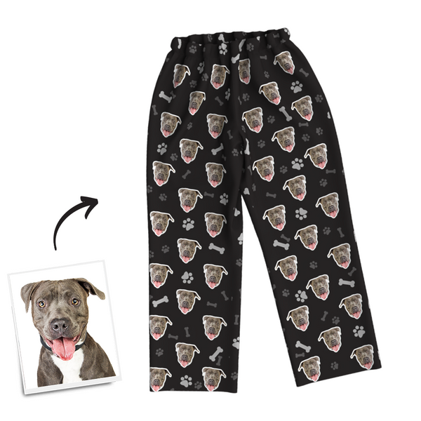 Mehrfarbige benutzerdefinierte Hund Foto Langarm Pyjamas, Nachtwäsche, Nachtwäsche - Knochen