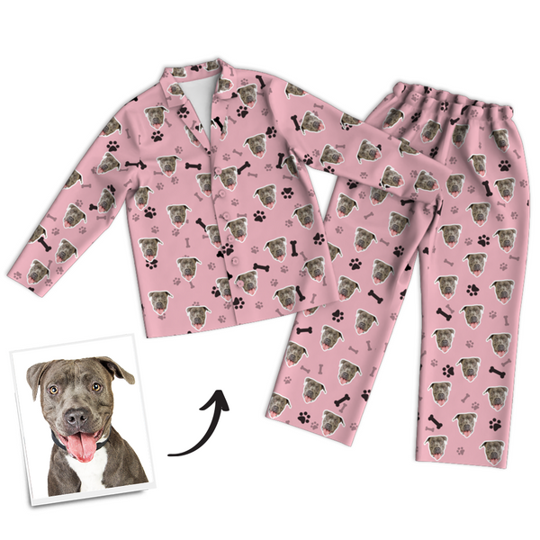 Mehrfarbige benutzerdefinierte Hund Foto Langarm Pyjamas, Nachtwäsche, Nachtwäsche - Knochen